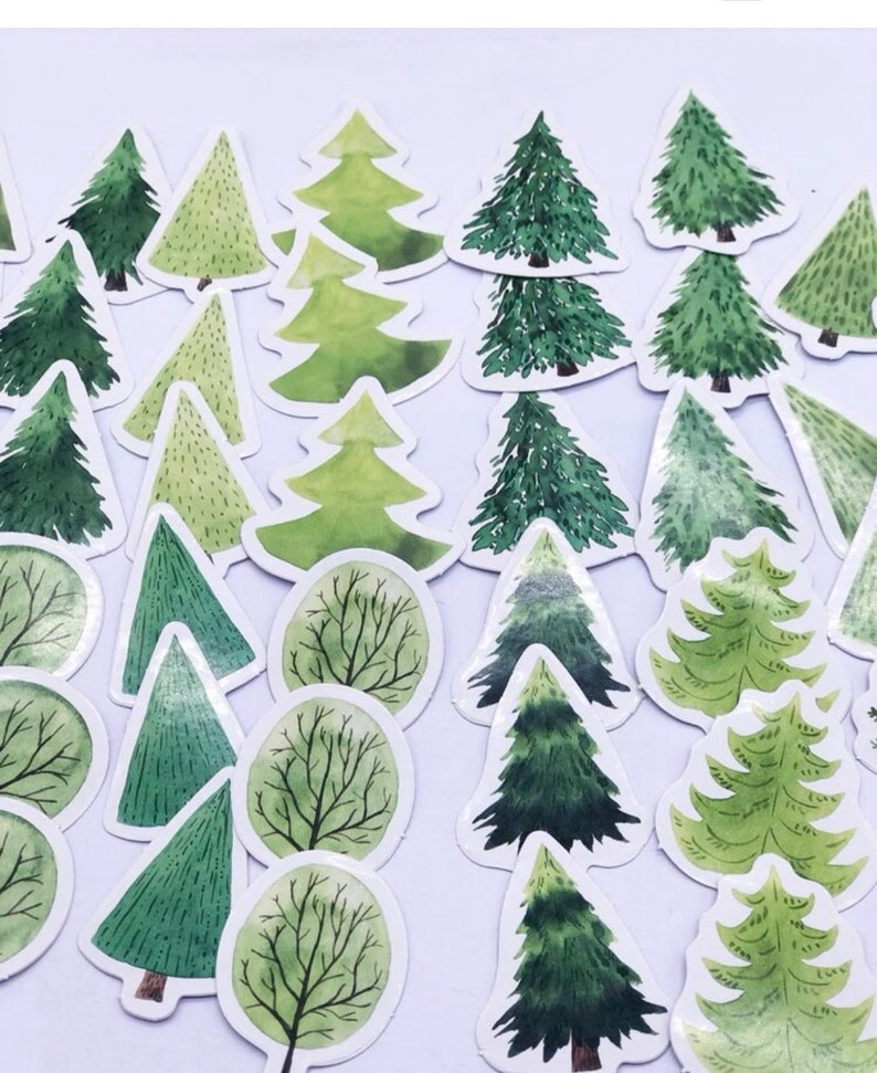 Green Trees Stickers, Forest Stickers, Greenery Planner Stickers, Woodland Stickers, Planner Supplies, Greenery Deco Crafting Stickers image 1