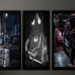 Set of 3 Moody night print wall art, London night Photography Set