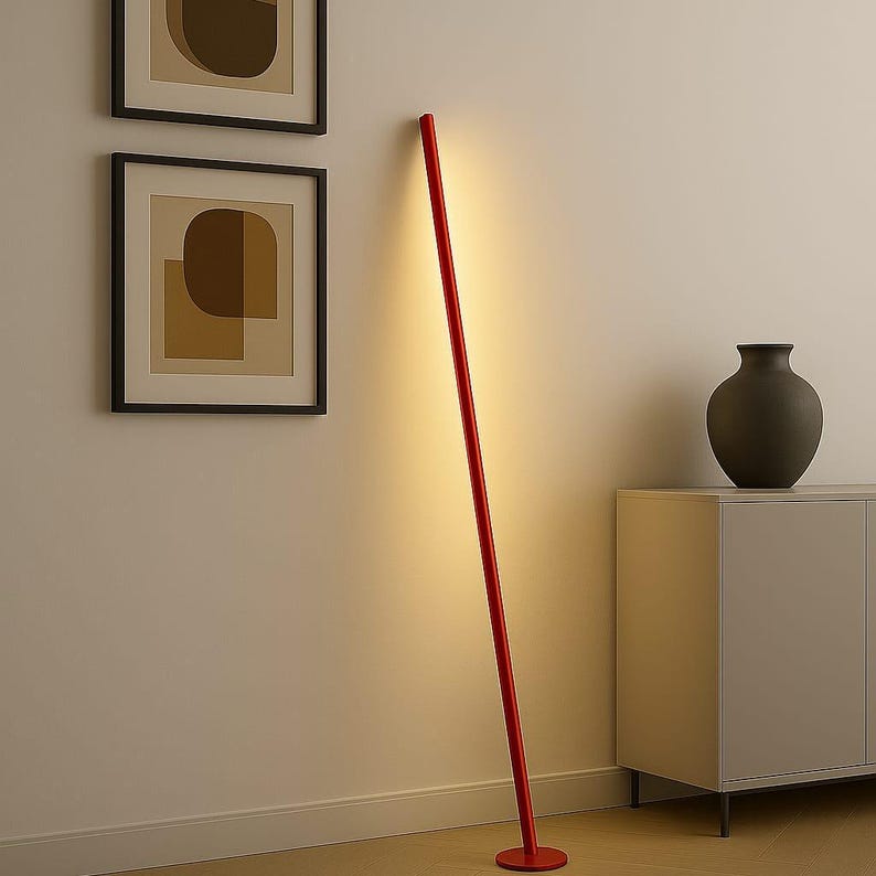 Gica Contra handmade minimalist floor lamp by Tommaso Cristofaro — vertical sculptural light in aluminum with indirect warm glow, modern Italian design, unique signed and numbered piece.