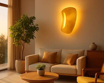 Gold Leaf Wall Light Handmade Sculptural Lamp in Modern Organic Design|Duties Included