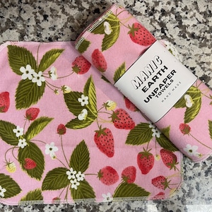 Unpaper Towels , Paperless paper towels , kitchen reusable paper towels , zero waste home ,Eco friendly gift, Strawberry Decor, kawaii.