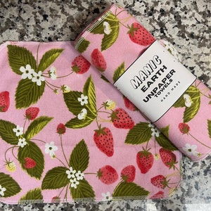 Toalhas de papel, toalhas de papel sem papel, toalhas de papel reutilizáveis para cozinha, casa sem desperdício, presente ecológico, decoração de morango, kawaii.