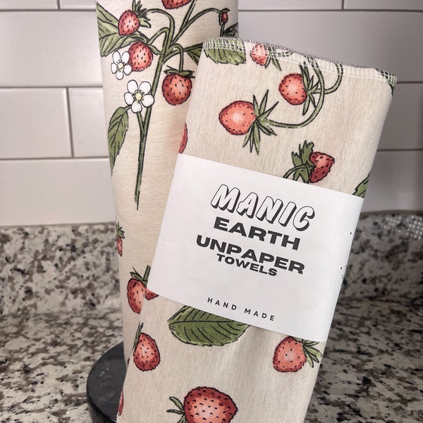 Unpaper Towels , Paperless paper towels , kitchen reusable paper towels , zero waste home ,Eco friendly gift, Strawberry Decor, kawaii.