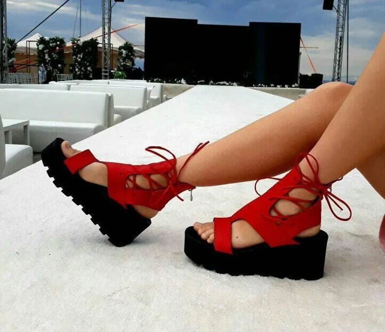 Women platform wedges bow decorated sandals greek roman sandals gladiator ankle boots cut-out openwork boots casual boho summer booties