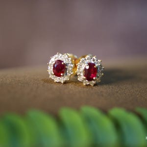 Vivid Red Ruby Earrings, Genuine Natural Ruby Earrings, Untreated earth stone, Red Ruby, Burmese Ruby, July Birthstone, Ruby Gold Earrings