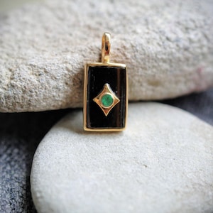 Natural Burma Black Jade, Black Jadeite Pendant, Black Jade Pendant Necklace, Natural Grade A Jade, Jade Charm, 18K Gold Jade Pendant