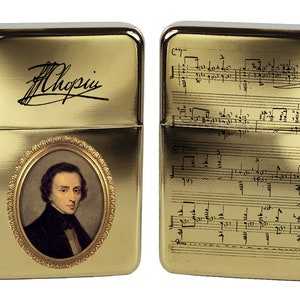 Lighter Chopin portrait great composer signature manuscript birthday gift personalized polish oil lighter photo/text music lovers  gift box