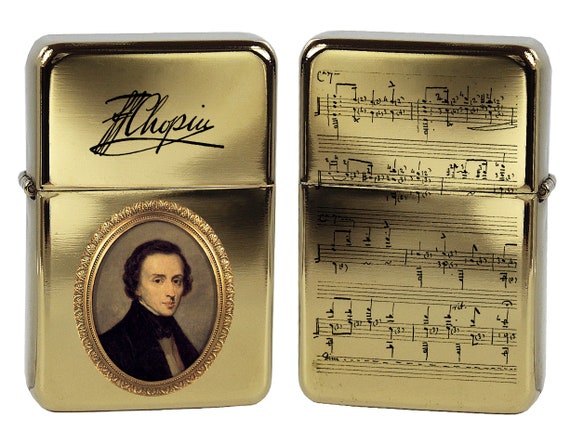 Lighter Chopin portrait great composer signature manuscript birthday gift personalized polish oil lighter photo/text music lovers  gift box