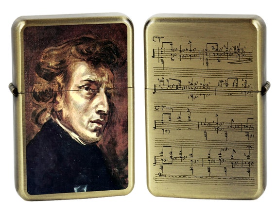 Lighter Chopin portrait great composer signature manuscript birthday gift personalized brushed oil lighter photo/text music lovers  gift box