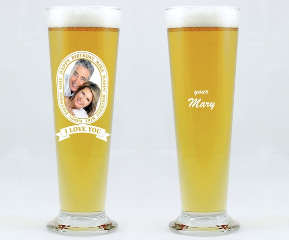 Beer Glass personalised, your  text and photo, model of glass - LINZ  0,39 l, Frame 2, birthday gift