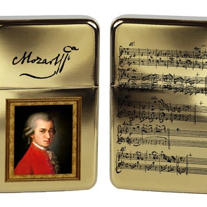 Lighter Mozart portrait great composer signature manuscript birthday gift personalized polish oil lighter photo/text music lovers  gift box