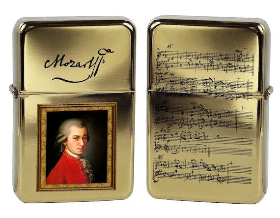 Lighter Mozart portrait great composer signature manuscript birthday gift personalized polish oil lighter photo/text music lovers  gift box
