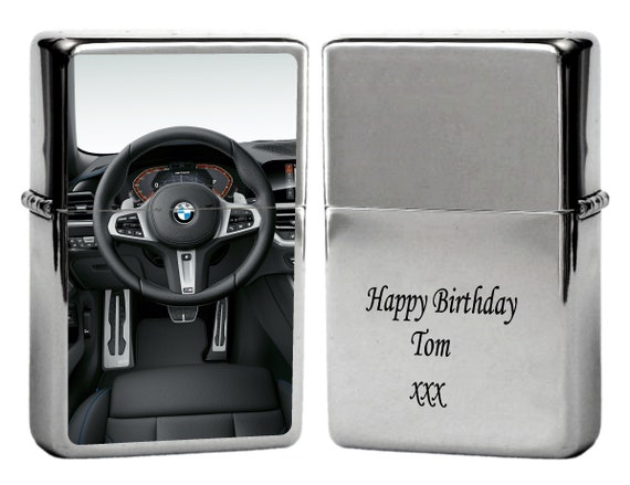 Lighter personalised BMW cockpit birthday gift  photo / text, metal tin box with your picture / petrol metal lighter dedication photo car