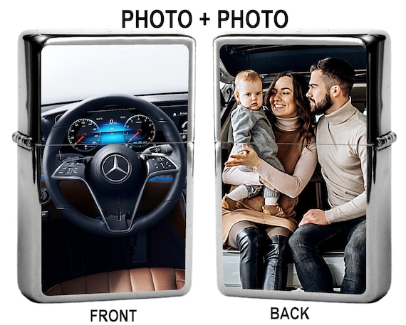 Lighter personalised MERCEDES E cockpit birthday gift  photo / text, metal tin box with your picture / petrol metal lighter dedication