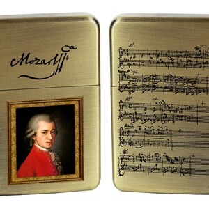 Lighter Mozart portrait great composer signature manuscript birthday gift personalized brushed oil lighter photo/text music lovers  gift box