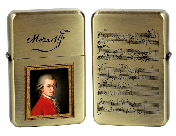 Lighter Mozart portrait great composer signature manuscript birthday gift personalized brushed oil lighter photo/text music lovers  gift box