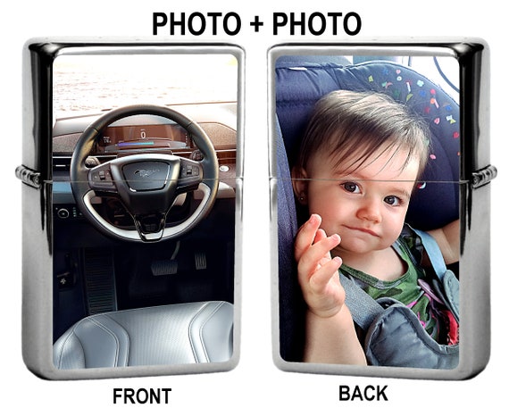 Lighter personalised FORD MUSTANG cockpit birthday gift  photo / text, metal tin box with your picture / petrol metal lighter dedication
