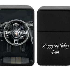 Lighter personalised PORSCHE 911 cockpit birthday gift  photo / text, metal tin box with your picture / petrol metal lighter dedication