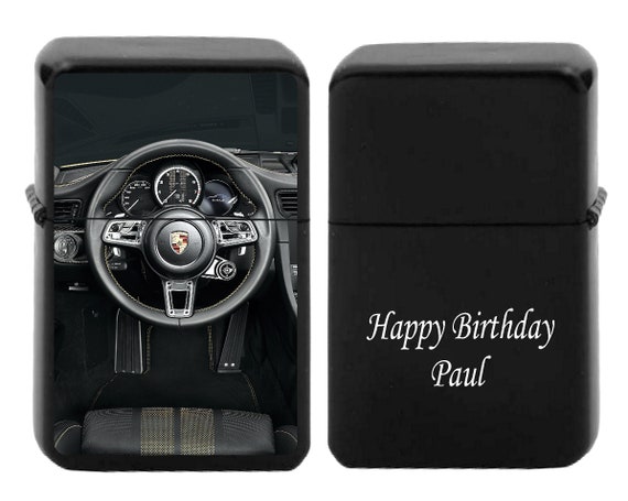 Lighter personalised PORSCHE 911 cockpit birthday gift  photo / text, metal tin box with your picture / petrol metal lighter dedication