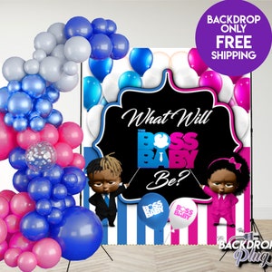 Boss Boy Girl Backdrop Banner | Boss Boy Girl Gender Reveal | Boss Boy Girl Party Decorations | Boss Boy Girl Blue Pink | Dreads Fro