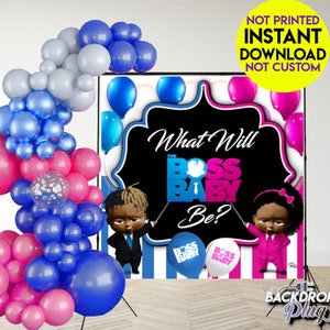 Boss Boy Girl Digital Download Backdrop Banner | Girl Gender Reveal | Boss Boy Girl Party Decorations | Boss Boy Girl Blue Pink | Dreads Fro