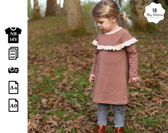 Girl Raglan Ruffle Top & Dress PDF sewing pattern - Size 0 - 10 years - SUNSHINE - Kid sewing pattern - Baby pattern - Toddler pattern