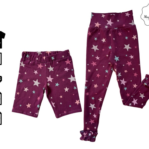 Kid Leggings & Biker Shorts PDF sewing pattern - Size 0 - 10 years - Elastic waistband - Yoga waistband