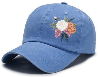 Embroidered Flower Cap, Personalized Baseball Cap, Unique Embroidered Flower Cap, Personalized Baseball Cap, Unique