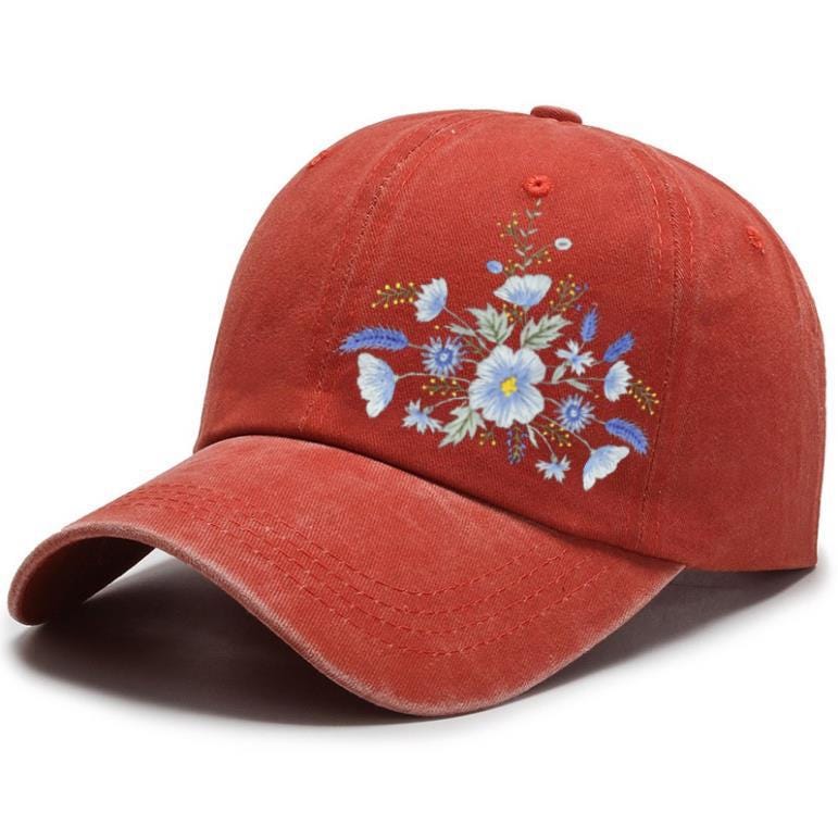 Embroidered Hat, Hand Embroidered Blue Flower Cap, Custom