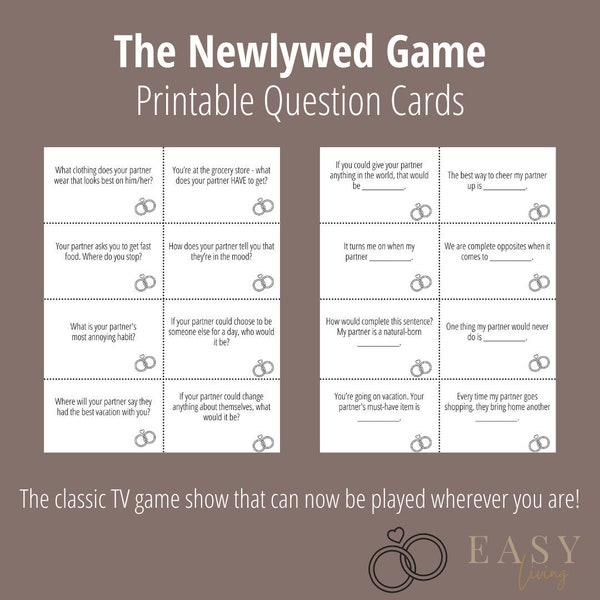 Newlywed Game Cards - Print & Start Playing Right Away!
