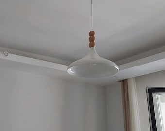 Wood Pendant Light Hanging Light Diameter 35 cm Dome Ceiling Light, Metal Industrial Pendant Light, Modern Ceiling Lamp Vintage Pendant Lamp