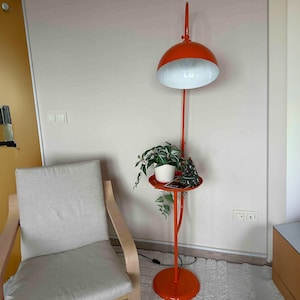 Floor Lamp Metal, Orange Modern Floor Lamp, E27 Socket, 30 cm Width, Adjustable Lampshade, Floor Lamp with Shelf