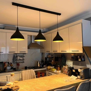 3 x Black Pendant Light Hanging Lighting Diameter 26 cm Pendant Lamp Chandelier | Metal Kitchen Lamp Modern Home Decor Modern Light Fixture