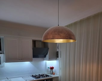 Diameter 50 cm Handmade Pendant Lighting | E27 Copper Light Fixture Metal Dome Pendant Lamp Vintage | Mid Century Modern Chandelier