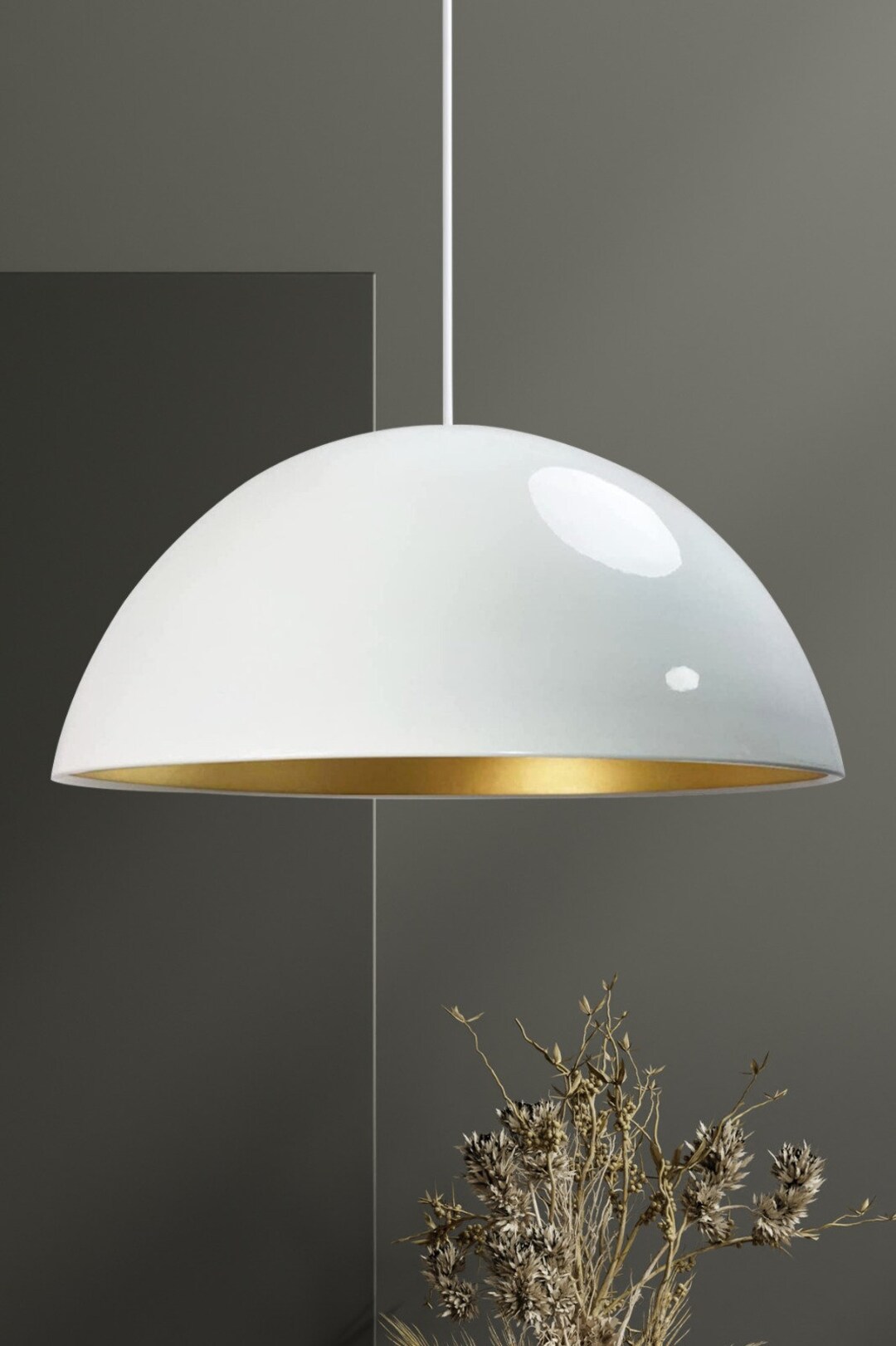 Kitchen Pendant White Dome Pendant Light Ø 40 Cm E27 Metal Chandelier ...