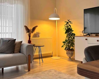 Floor Lamp Metal, White Modern Floor Lamp, E27 Socket, 40 cm Width, Dimmer Cord Switch Option