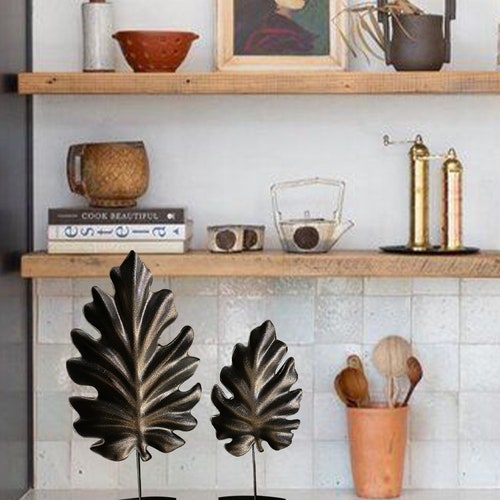 Sycamore 2pcs Leaves Sculpture Modern Decorative Figurine Decorative Living Room Bedroom Shelf Decoration Bedroom Table shops (Anthracite)