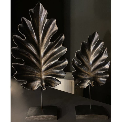 Sycamore 2pcs Leaves Sculpture Modern Decorative Figurine Decorative Living Room Bedroom Shelf Decoration Bedroom Table shops (Anthracite)