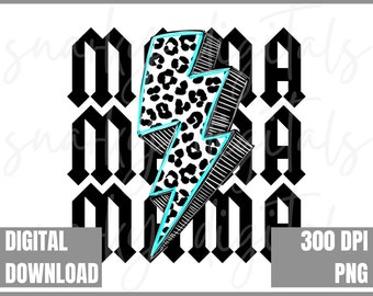 MAMA PNG, gepardtryck PNG, blixtnedslag PNG, rock and roll-mama, omedelbar digital nedladdning, för tryck och sublimering