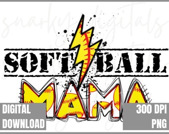Softball Mama, Softball Clipart, Lightning Bolt PNG, Softball Mom PNG, Transparent PNG file for sublimation, Softball Shirt Design, Softball