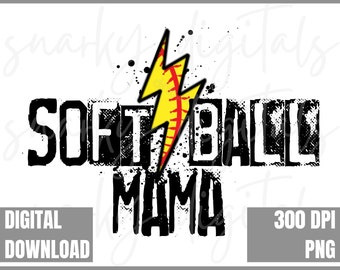 Softball Mama, Softball Clipart, Lightning Bolt PNG, Softball Mom PNG, Transparent PNG file for sublimation, Softball Shirt Design, Softball