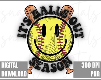 Retro It's Balls Out Season-Happy Face PNG-Retro Softball Emotion Clipart-Softball Sublimation Design Transfer-Instant Digital Download