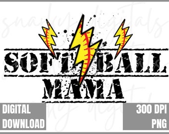 Softball Mama, Softball Clipart, Lightning Bolt PNG, Softball Mom PNG, Transparent PNG file for sublimation, Softball Shirt Design, Softball