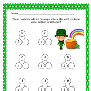 10 St. Patrick's Day Themed Printable Number Bond Worksheets, Single ...