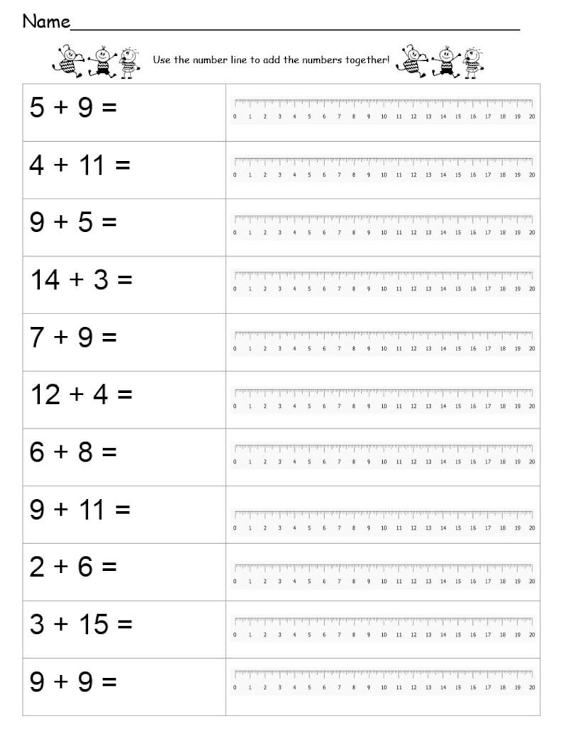 10 printable worksheets number line addition addition using etsy
