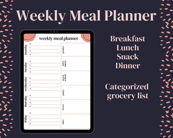 Printable Weekly Meal Planner//breakfast Lunch Snack | Etsy