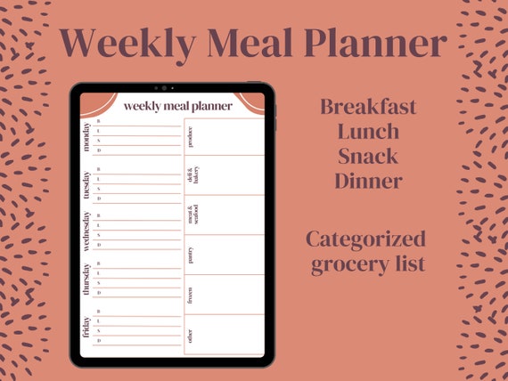Printable Weekly Meal Planner//breakfast Lunch Snack | Etsy