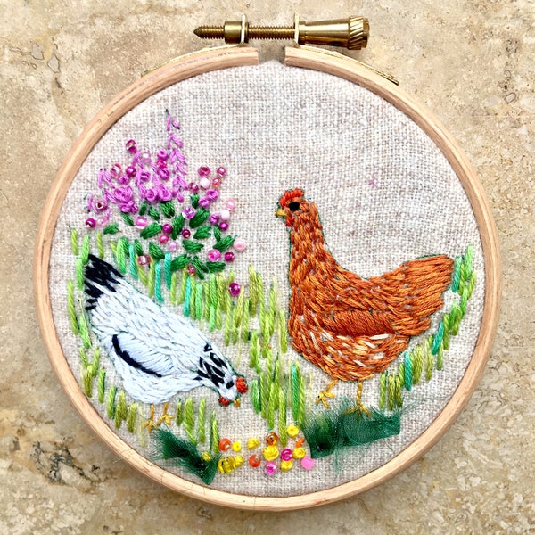 Kit de broderie Poules de la basse-cour