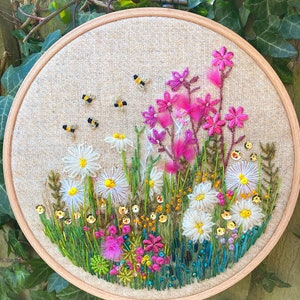 Red Campion and Daisies Embroidery Kit