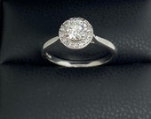 Natural diamond brilliant cut halo ring 18ct white gold